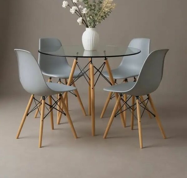 Table ronde en verre avec 4 chaises