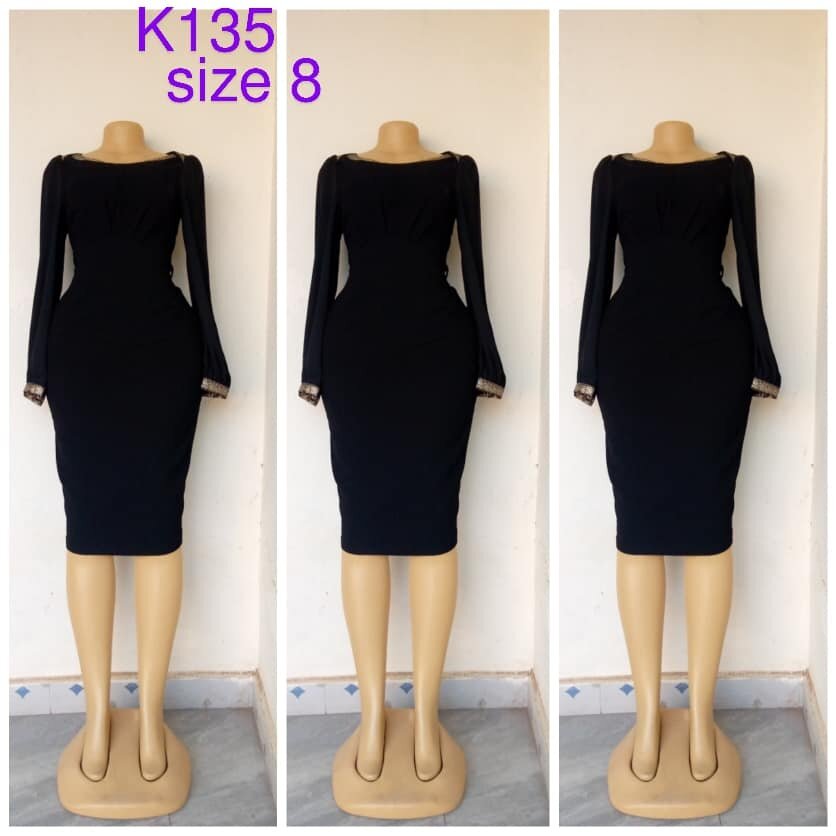Dress black, midi, long sleeve, size 8