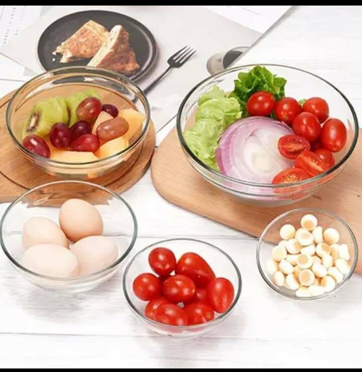 5 in 1 storage glass bowls with rubber lids