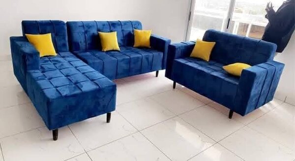 Canapé d'angle en velours bleu