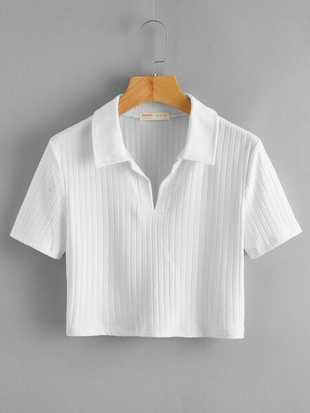 Plus Solid Crop Rib Knit Tee