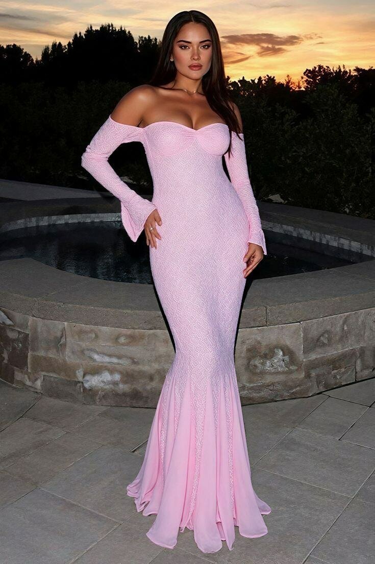 Robe longue sirène rose