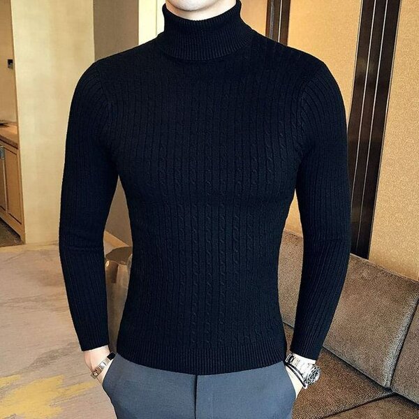 Pull col roulé noir homme