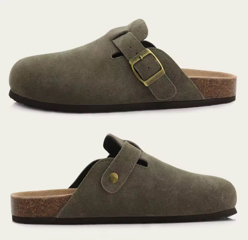 Mules en daim vert olive