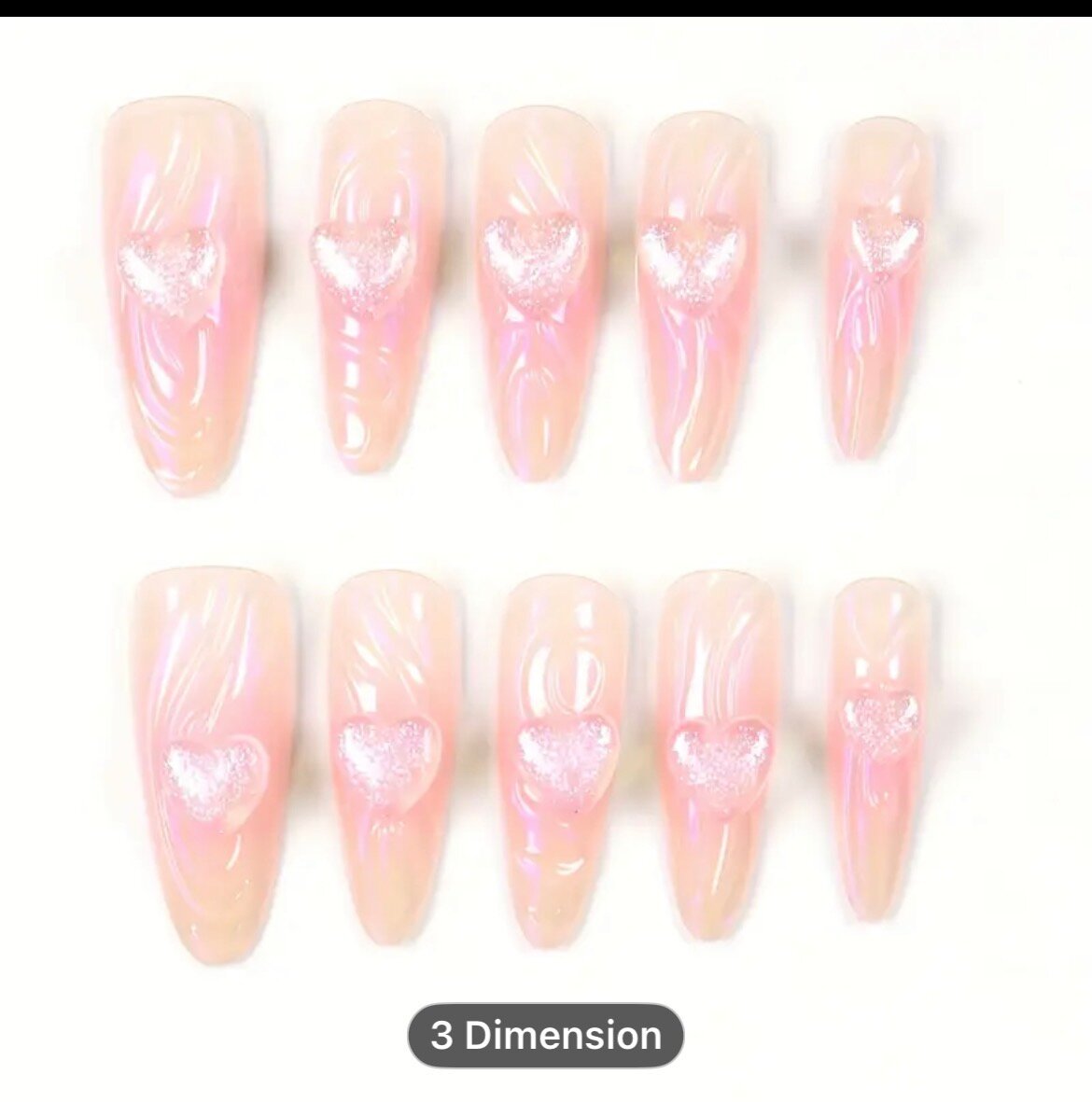 Ongles artificiels roses 3D cœur