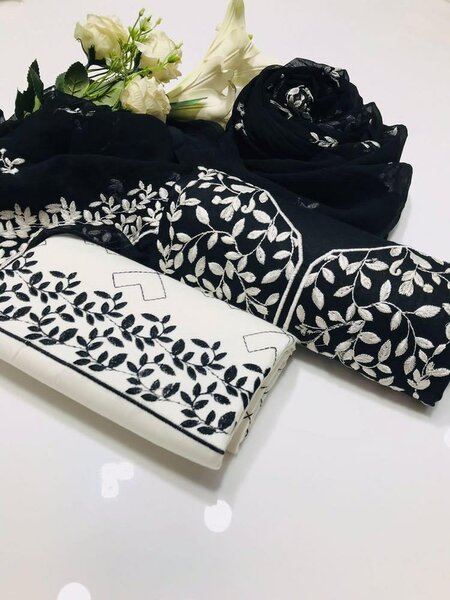 3 pcs women's unstitched Embroidered cotton suit