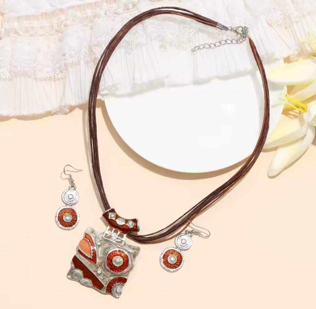 Brown necklace and earrings set