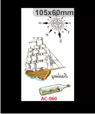 Crusing Sailboat Compass Wishing Bottle Pattern Designs Frame Artwork Temporary Tattoos Water Proof Tattoo Body Tattoo