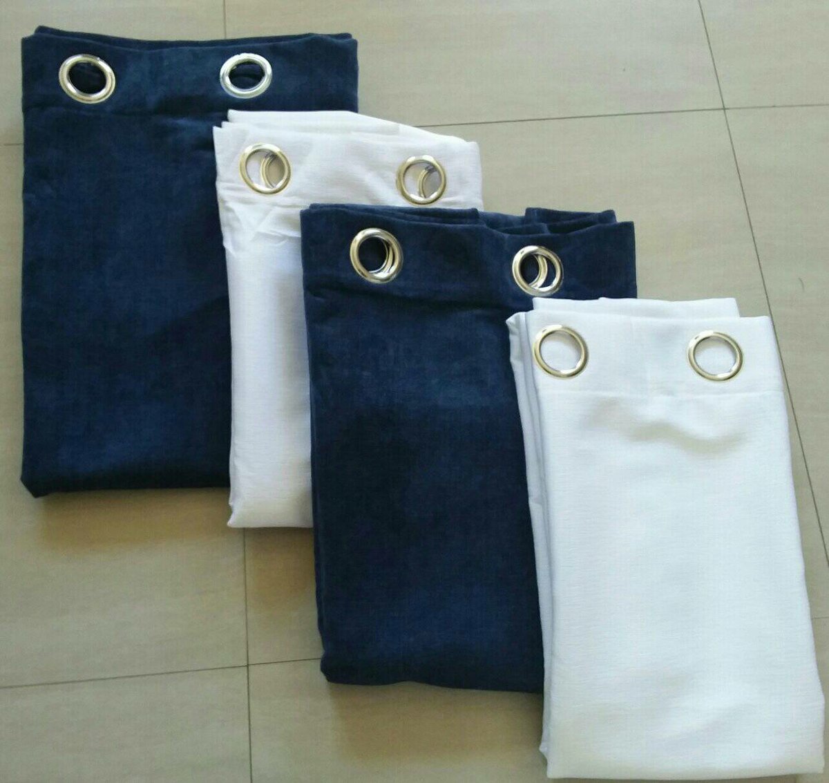 2 drops of curtains blue and white