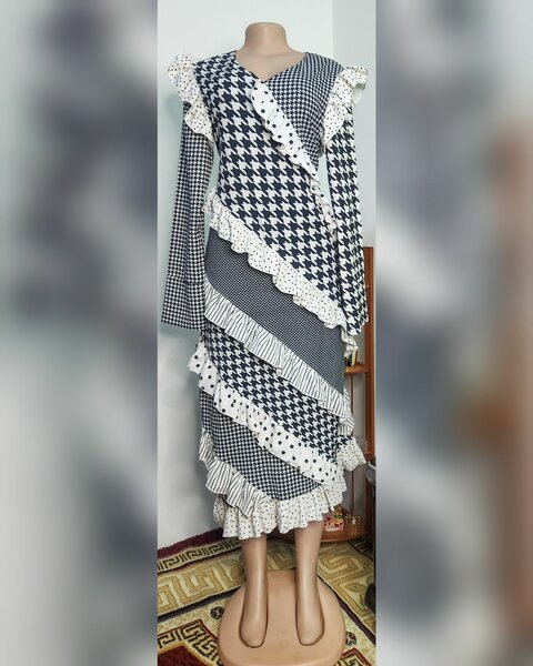 Ladies Mix Frill Long Dress