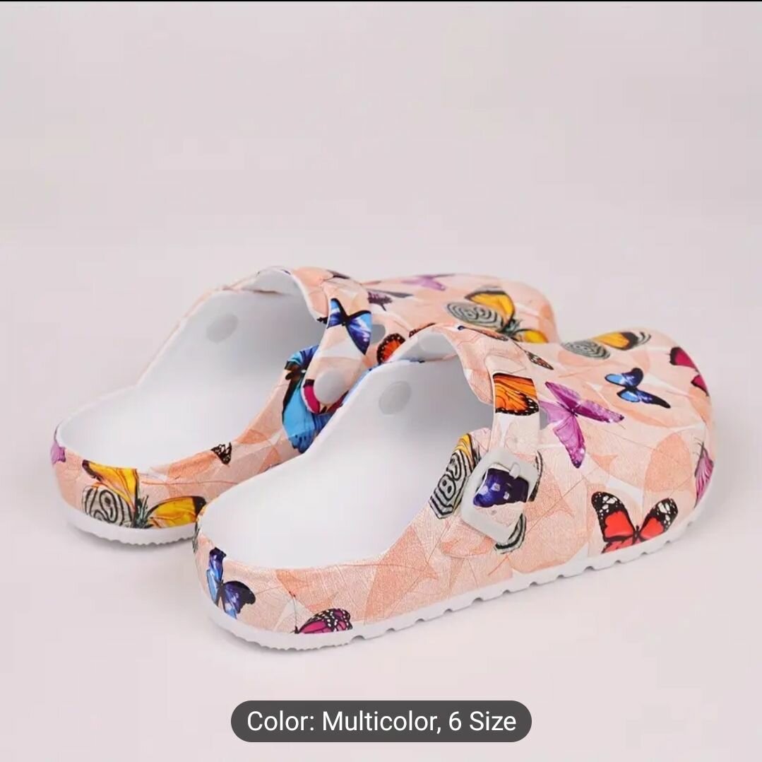 Womens Butterfly Printed All-Season Flat Clogs