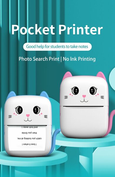 Mini Pocket Printer Cute Kid Camera Bluetooth Thermal Paper