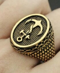 Turkish Anchor Design Black/Gold Ring Matte Polish Titanium Ring For Men And Boy/Women