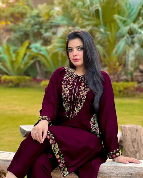 2 pcs women's Stitched embroidery cotton silk suit