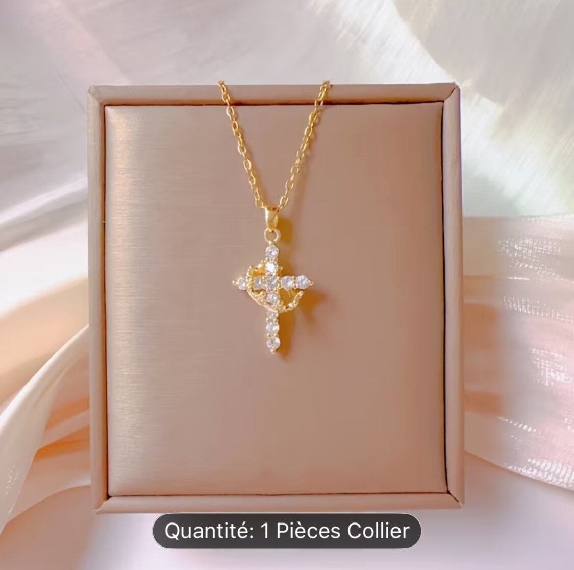 Collier Croix Doré Strass