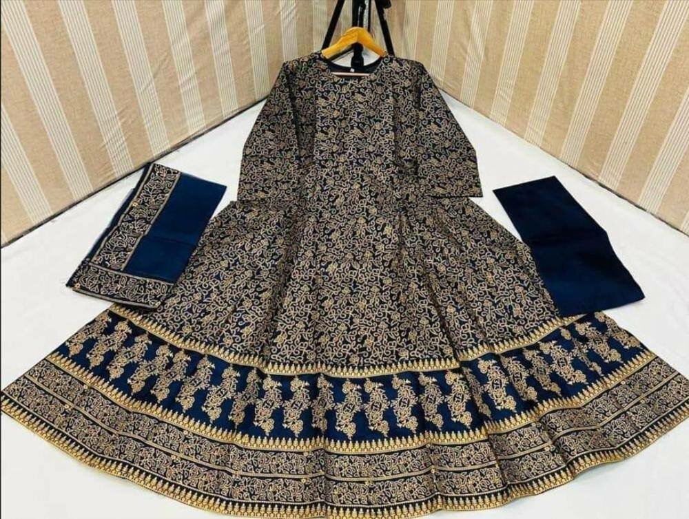 3 PC women's Stitched Karta Silk Steam Paint Suit