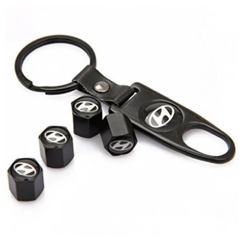 4X Hyundai Logo Car Wheel Tyre Valves Dust Stems Air Caps + Keychain
