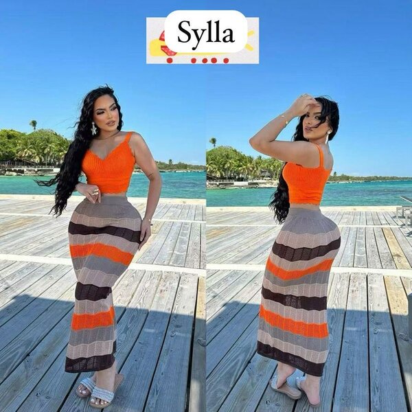 Robe longue tricotée colorée