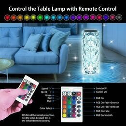Rose Diamond Table Lamp. Acrylic LED USB Remote and Touch