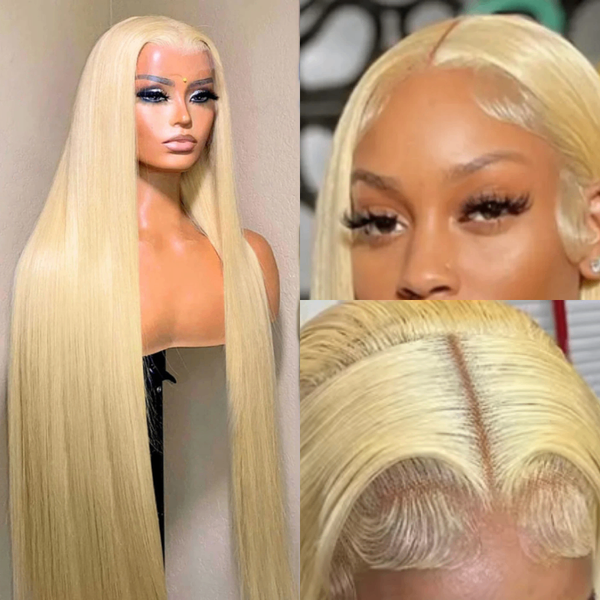 Perruque blonde droite en lace frontale