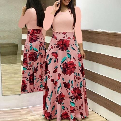 Fashion Ladies Long Dress Women Casual Half Sleeve Grown Eve