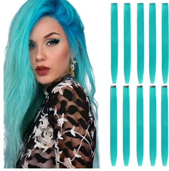 Hair Extensions Clip In Neon Hair Extension Hairpieces Party Highlights Synthetic Halloween Hair Accessories Colored Straight Extension Clip Ins for Kids Girls 22" 1pcs