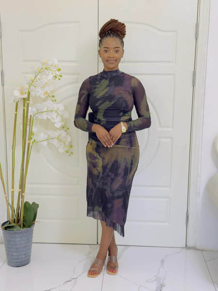 khaki below knee dress