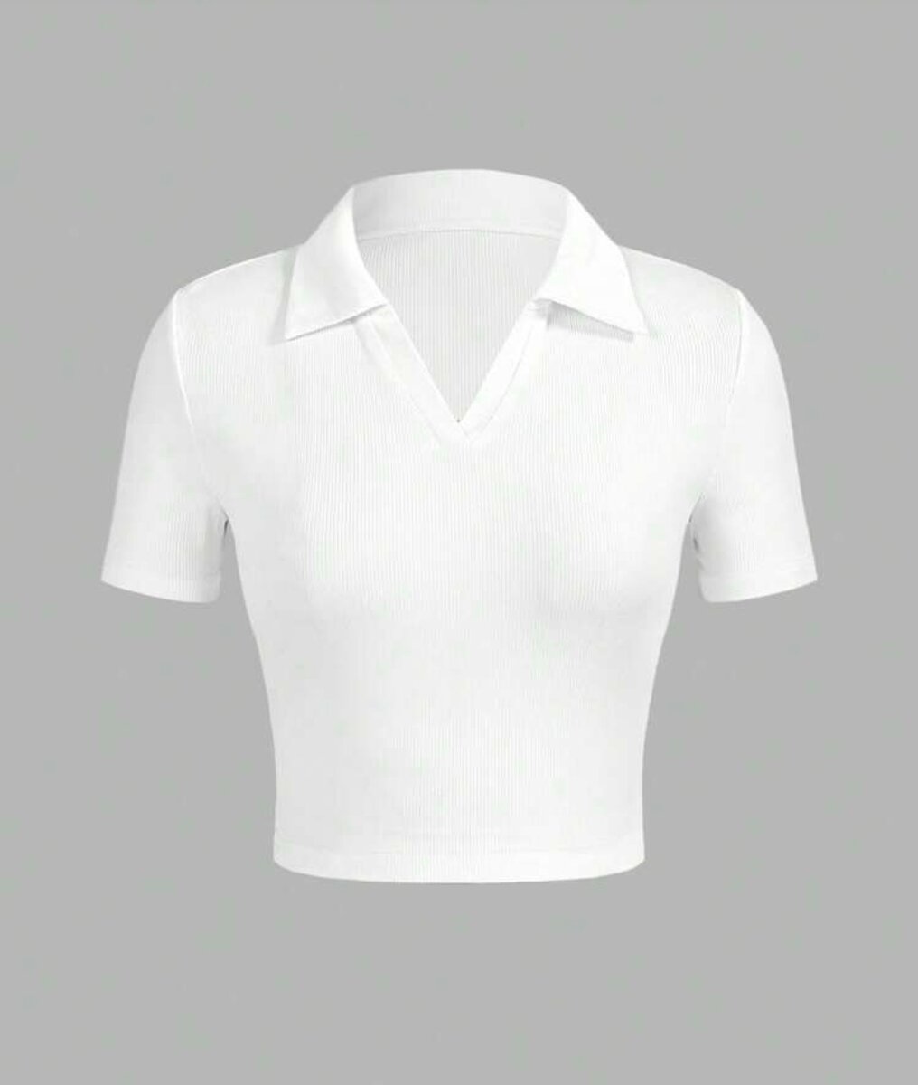 Top court col V femme