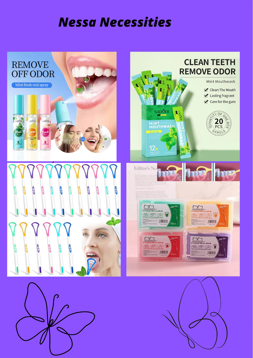 Mouth Spray, Mouthwash, Tongue Scraper & Flosser Pick