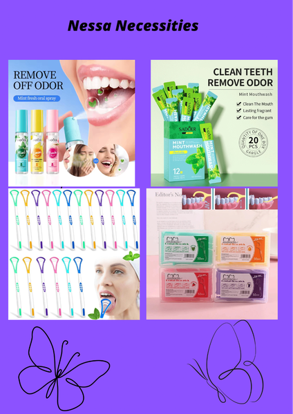 Mouth Spray, Mouthwash, Tongue Scraper & Flosser Pick