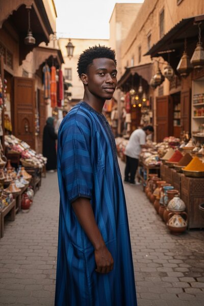 Boubou marocain bleu