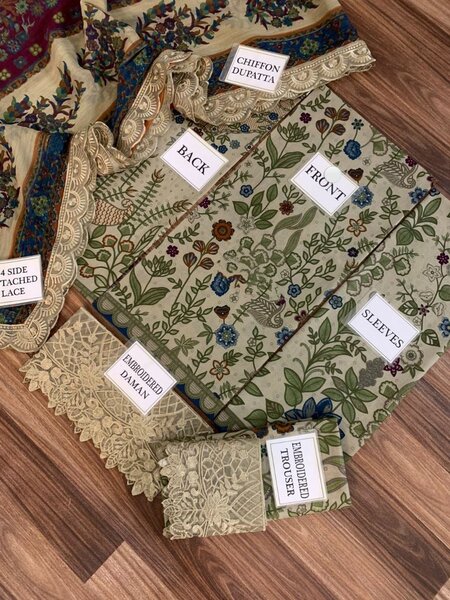 Printed lawn with heavy embroidery  dc