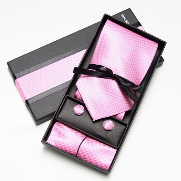 Set cravate et boutons roses