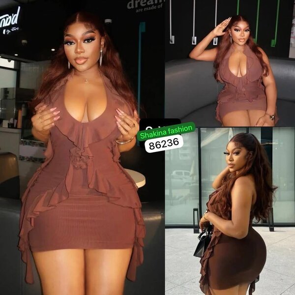 Robe élégante moulante marron