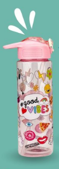 Good Vibes Lifestyle Reusable Plastic Water Bottle with Flip Top Straw Lid and Loop Handle