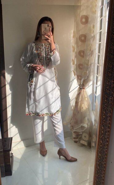 White Pocket Embroided 2pc Dress