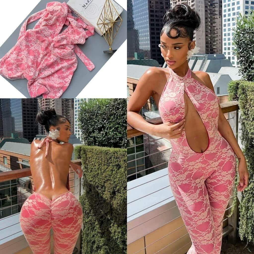 Combinaison sexy dentelle rose