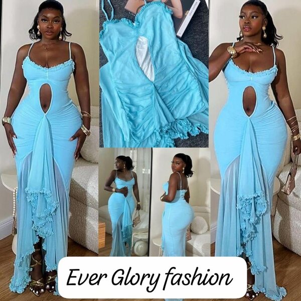 Robe élégante bleue découpée