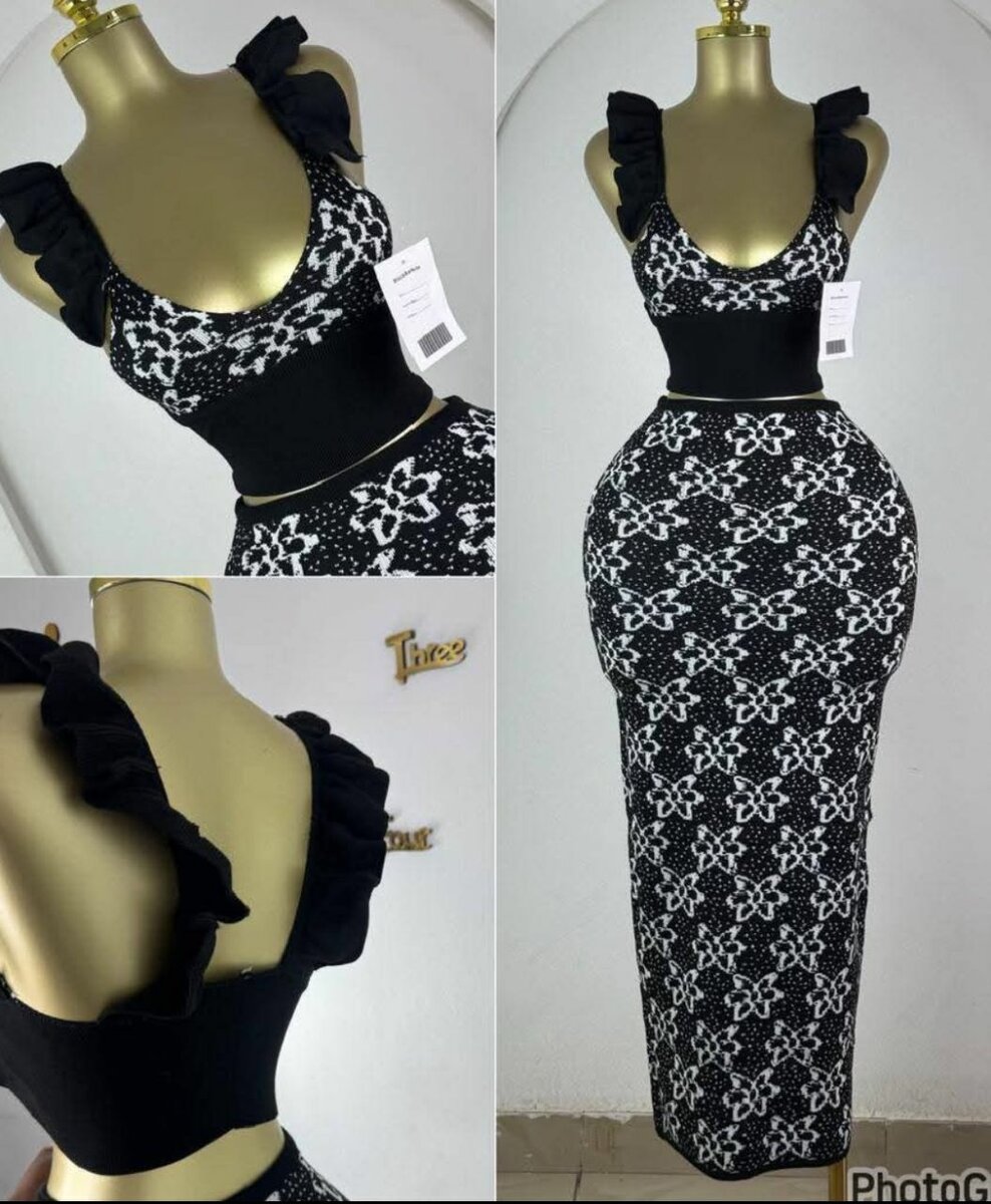 Robe élégante noir frangée