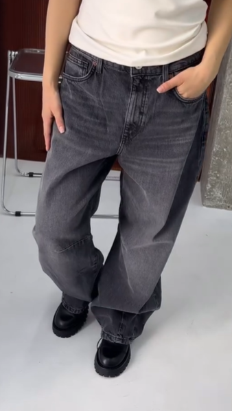 Широкие джинсы от бренда ZARA темно серые