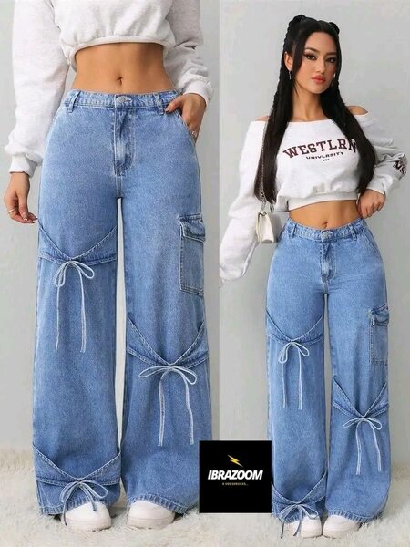 Jeans larges avec nœuds