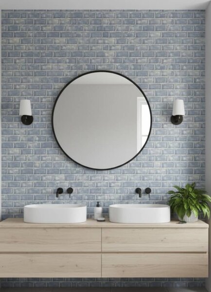 Papier Peint Effet Brique Bleu