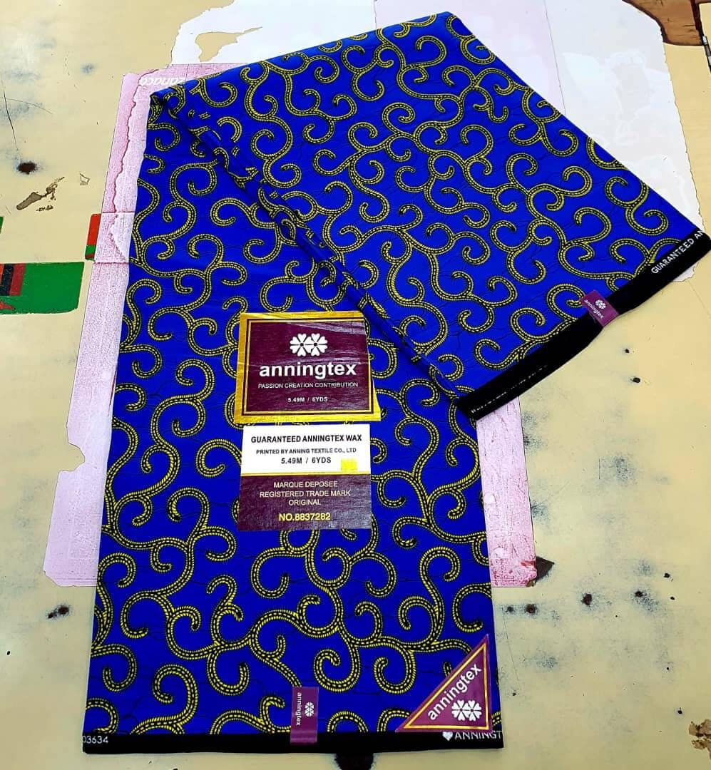 Original Cotton Wax Chitenge Fabric with 6 Yard Print blue