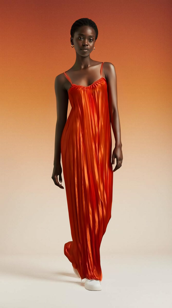 Robe Maxi Orange Satinée Élégante