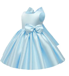 Long Sleeve Big Bow Girl Princess Dress 1 Year Birthday ( Fabric Silk) ( Size 03 Month To 4 Yrs)