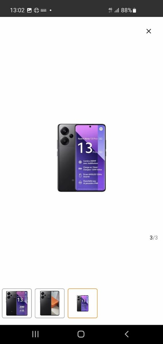 Smartphone Android 13 Noir