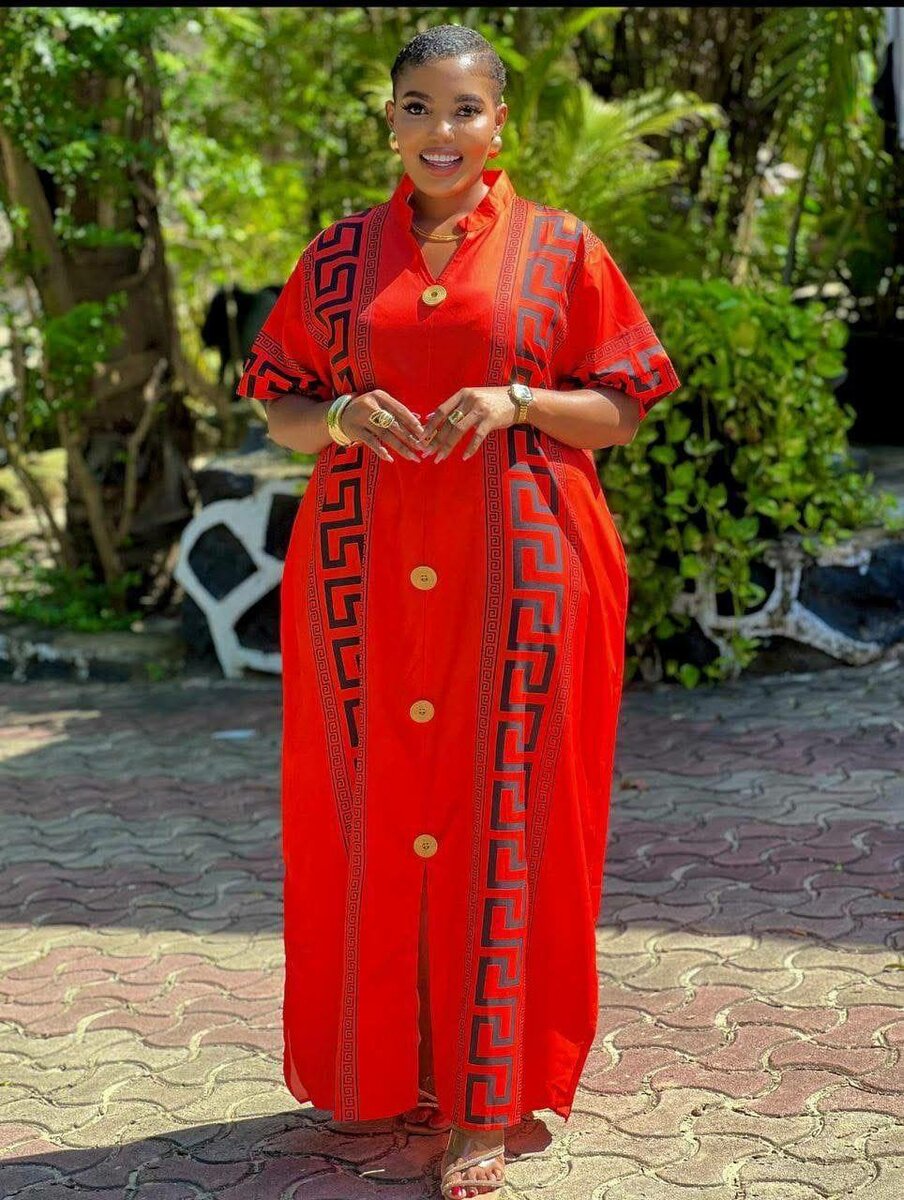 Robe longue rouge ethnique