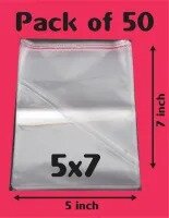 Pack / Bundle of 50 ( 5 x 7 Inch ) Clear Resealable Cloths or Anything Packing/ Poly Transparent Plastic Bags For Storage Self Adhesive Polythene Peel + Seal Bags For Packing / Celo Bag
