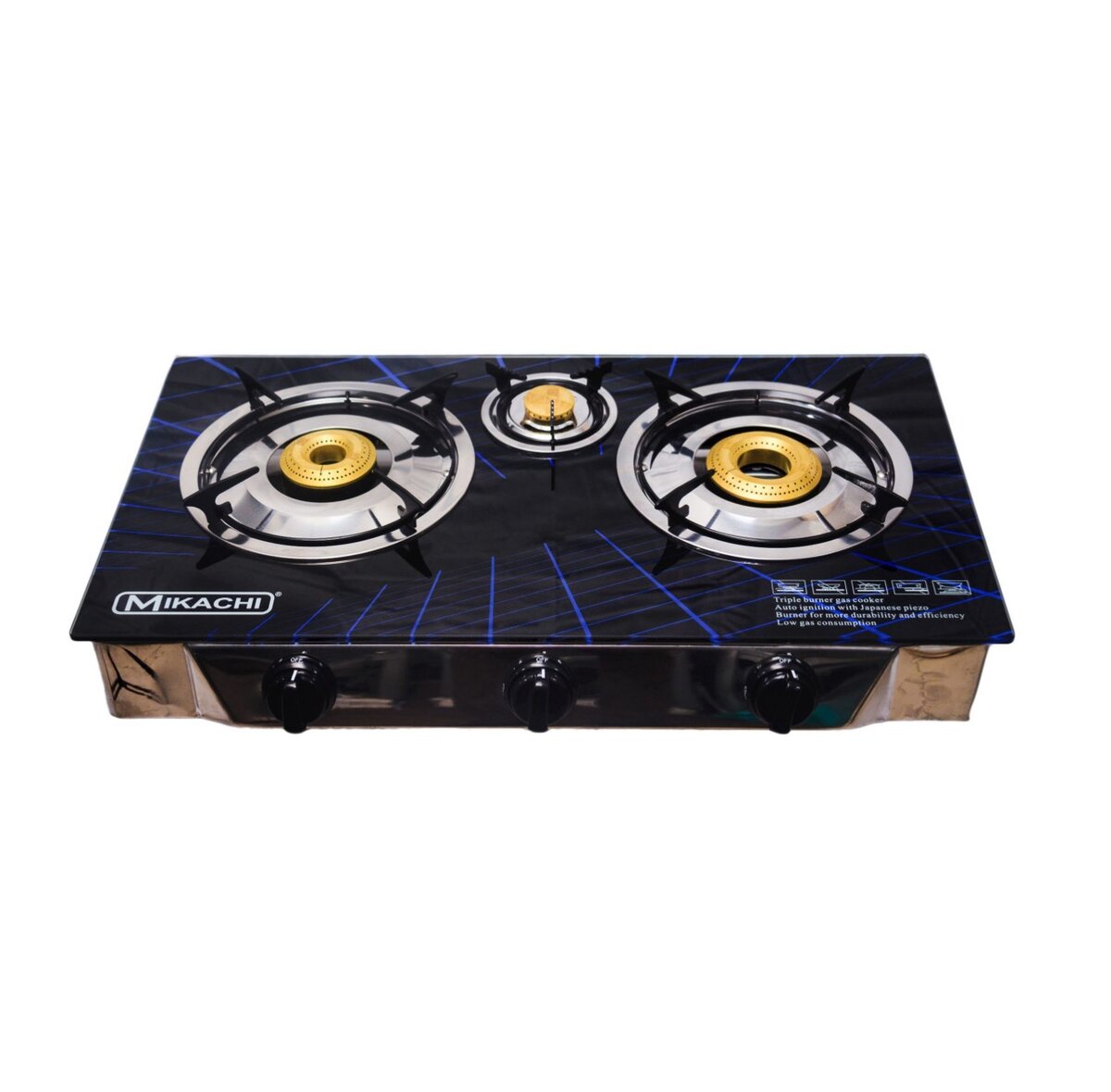 MIKACHI 3 Burner Glass Top Stove MIK- 0563 Black