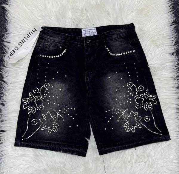 Shorts en jean noir avec strass